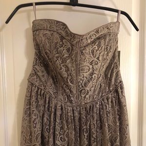 Taupe Strapless Lace Dress